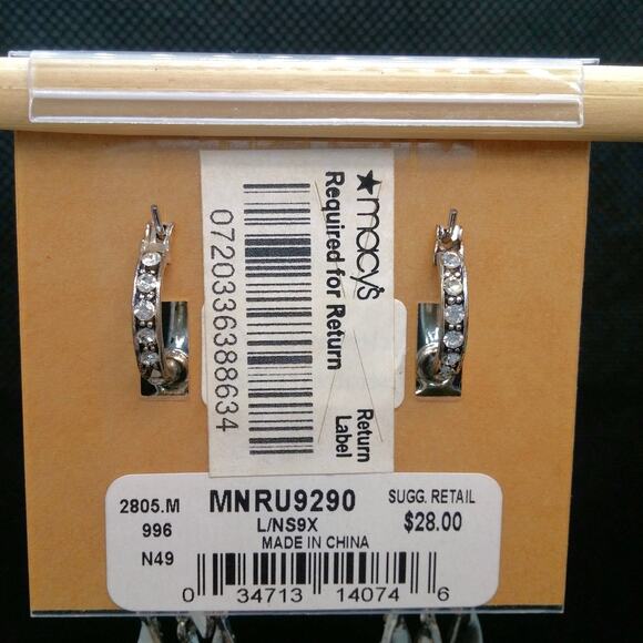 Monet Chandelier Earrings Rhinestone Dangle Silvertone NWT Hoops Detach Art Deco - Picture 10 of 12